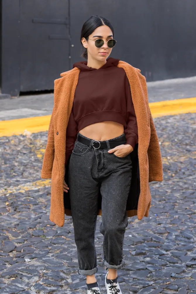 Maroon Crop Hoodie for women